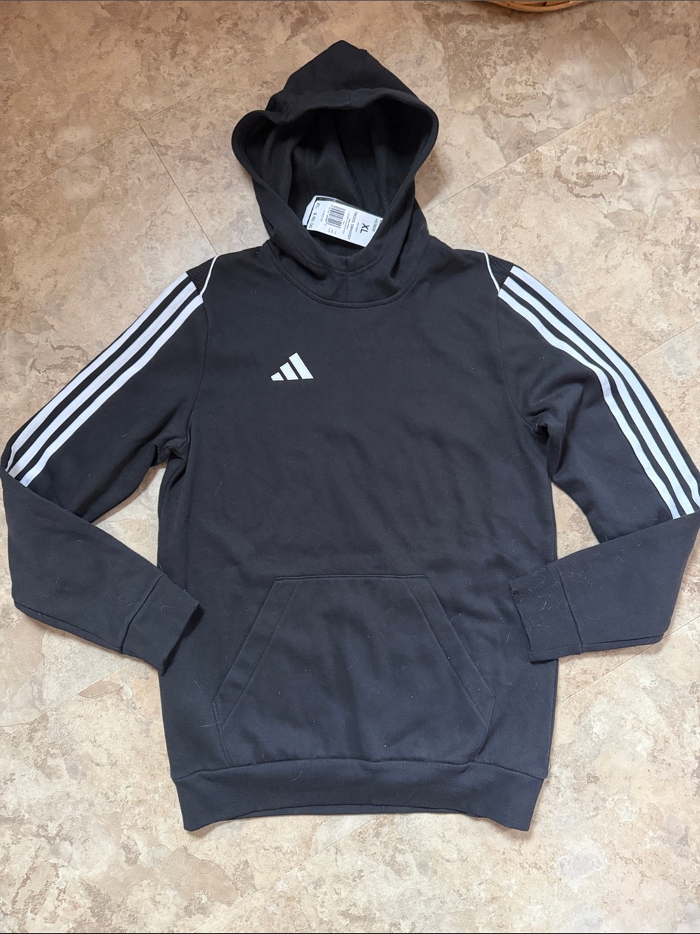 Boys adidas Black Hoodie with White Three-Stripe Sleeves NWT XL